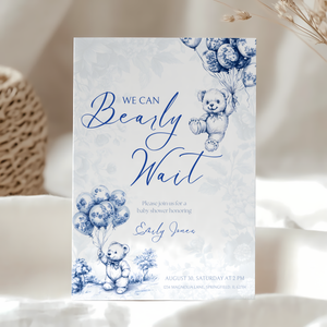 Baby Shower Invitation Bundle - Blue Bearly Wait Toile de Jouy BS35