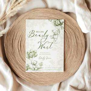 Baby Shower Invitation - Green Bearly Wait Toile de Jouy BS38
