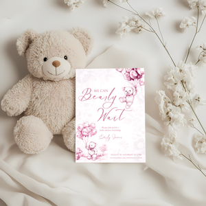 Baby Shower Invitation - Pink Bearly Wait Toile de Jouy BS37