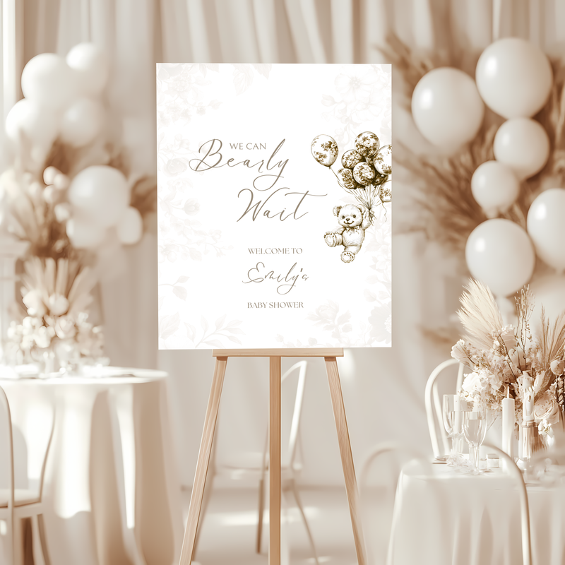 Baby Shower Welcome Sign - Beige Bearly Wait Toile de Jouy BS36