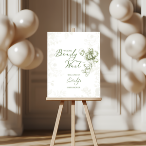 Baby Shower Welcome Sign - Green Bearly Wait Toile de Jouy BS38