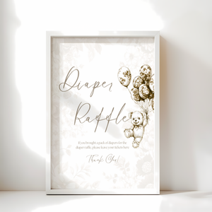 Baby Shower Table Sign Bundle - Beige Bearly Wait Toile de Jouy BS36