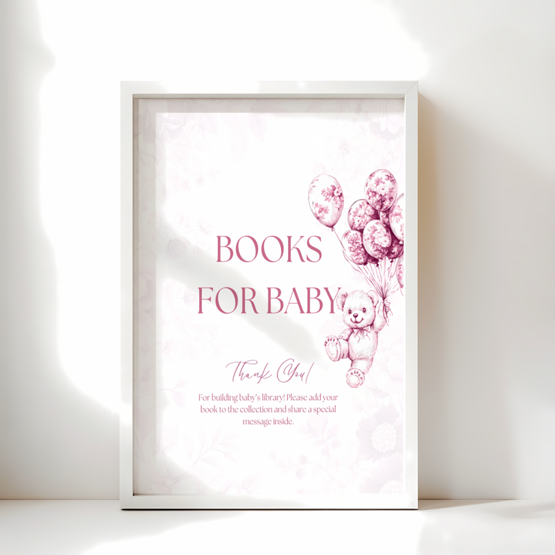 Baby Shower Table Sign Bundle - Pink Bearly Wait Toile de Jouy BS37
