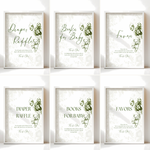 Baby Shower Table Sign Bundle - Green Bearly Wait Toile de Jouy BS38