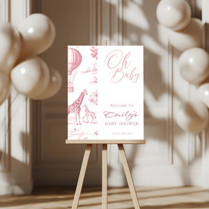 Baby Shower Welcome Sign - Pink Toile de Jouy Safari Giraffes Hot Air Balloon BS121 (kopie)