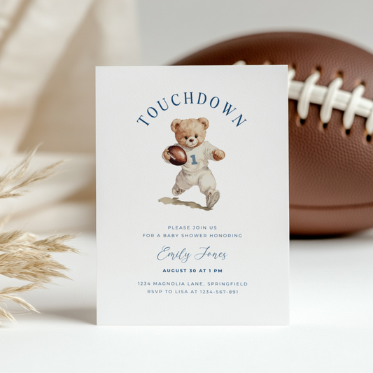 Baby Shower Invitation - American Football Sports Bear Touchdown BS221