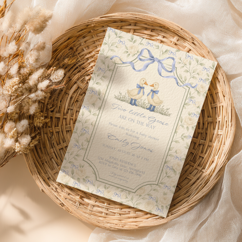 Twin Boys Little Goose Baby Shower Invitation BS285