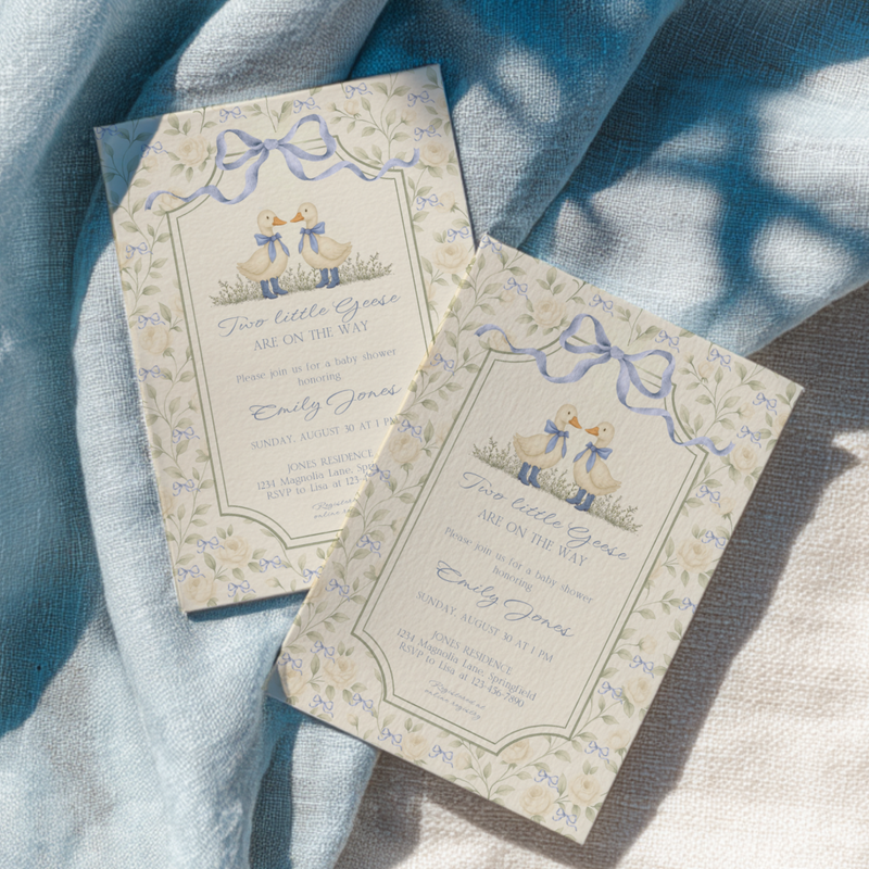 Twin Boys Little Goose Baby Shower Invitation BS285