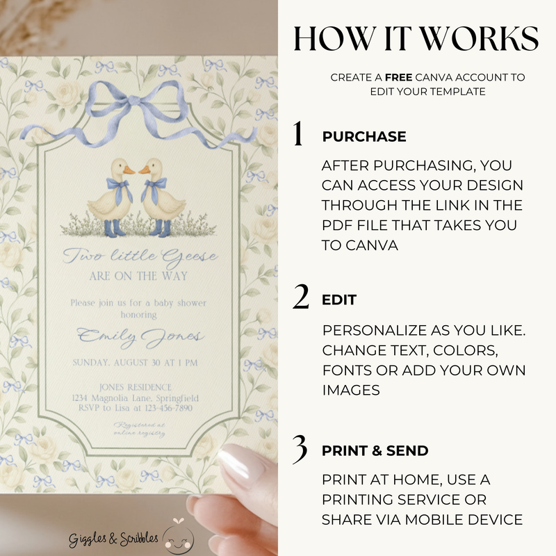 Twin Boys Little Goose Baby Shower Invitation BS285