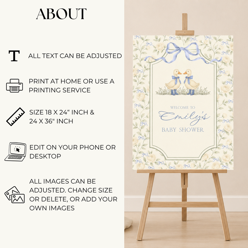 Twin Boys Little Goose Baby Shower Welcome Sign BS285