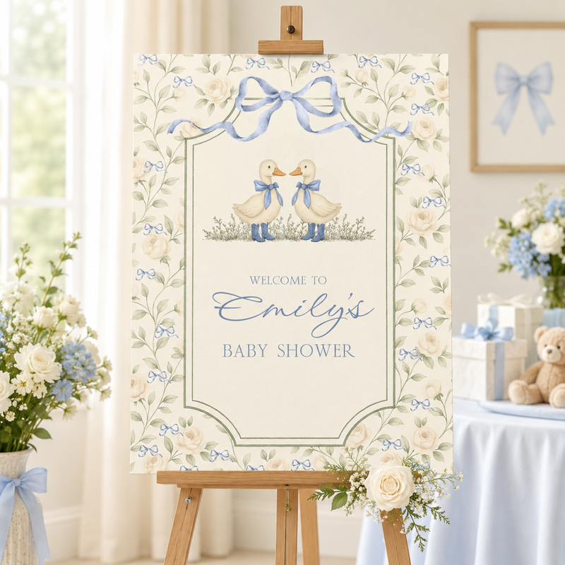 Twin Boys Little Goose Baby Shower Welcome Sign BS285