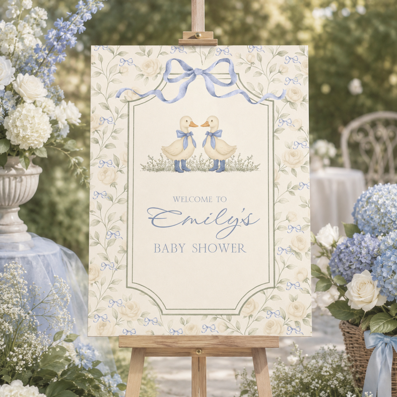 Twin Boys Little Goose Baby Shower Welcome Sign BS285