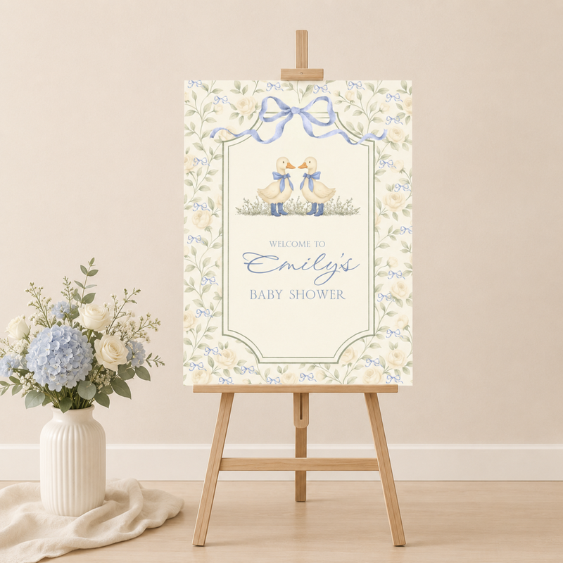 Twin Boys Little Goose Baby Shower Welcome Sign BS285
