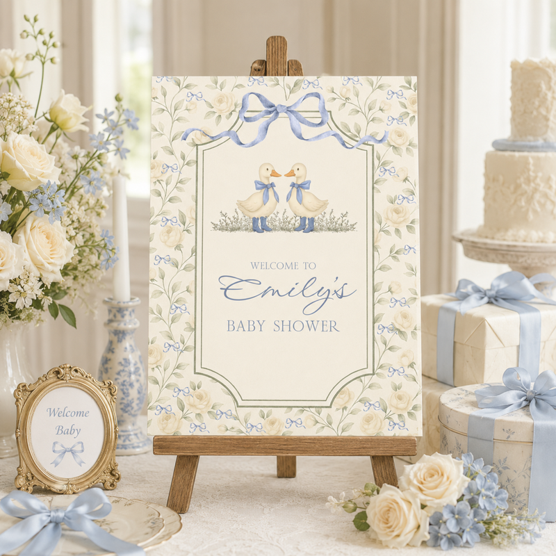 Twin Boys Little Goose Baby Shower Welcome Sign BS285