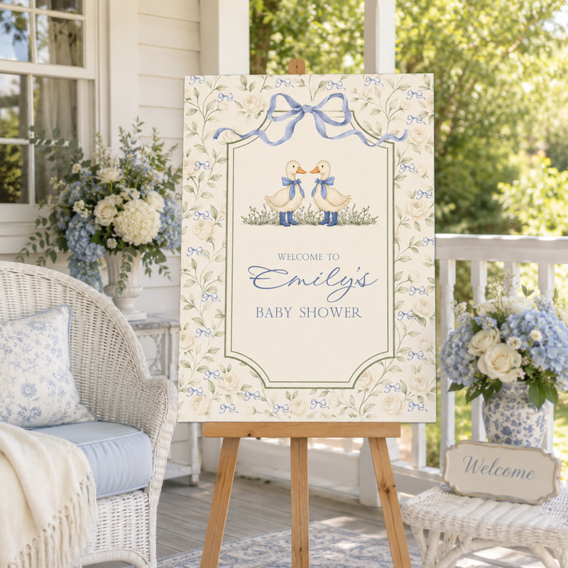 Twin Boys Little Goose Baby Shower Welcome Sign BS285
