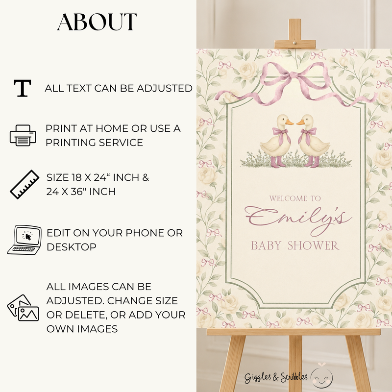 Twin Girls Little Goose Baby Shower Welcome Sign BS284