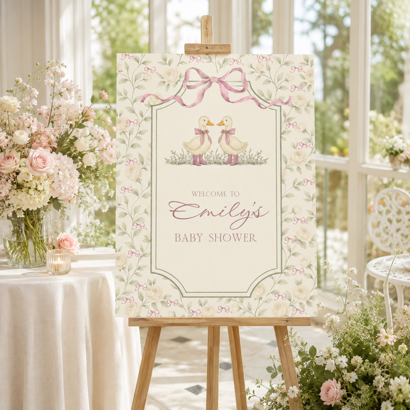 Twin Girls Little Goose Baby Shower Welcome Sign BS284