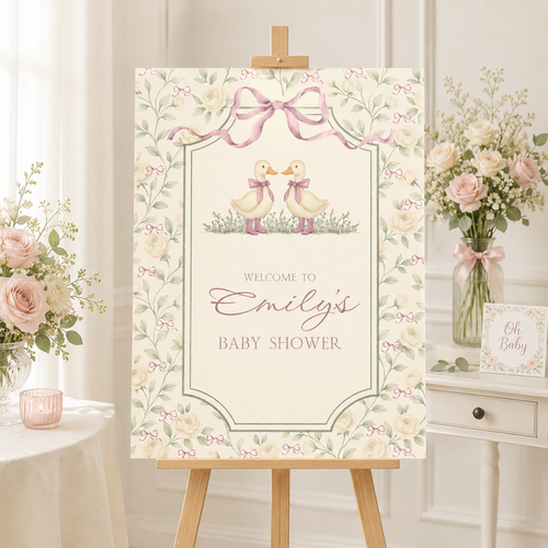 Twin Girls Little Goose Baby Shower Welcome Sign BS284