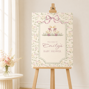 Twin Girls Little Goose Baby Shower Welcome Sign BS284