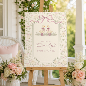 Twin Girls Little Goose Baby Shower Welcome Sign BS284