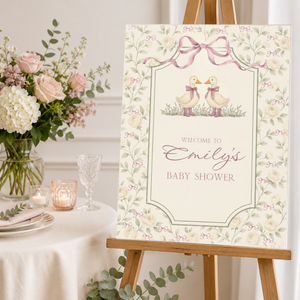 Twin Girls Little Goose Baby Shower Welcome Sign BS284