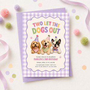 Two Let the Dogs Out 2nd Birthday Invitation Girl L166