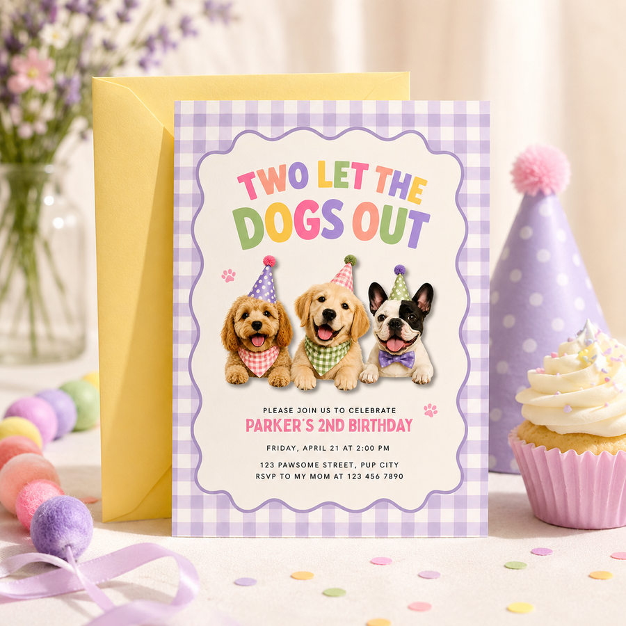 Two Let the Dogs Out 2nd Birthday Invitation Girl L166