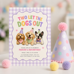 Two Let the Dogs Out 2nd Birthday Invitation Girl L166