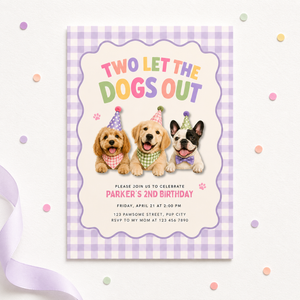 Two Let the Dogs Out 2nd Birthday Invitation Girl L166