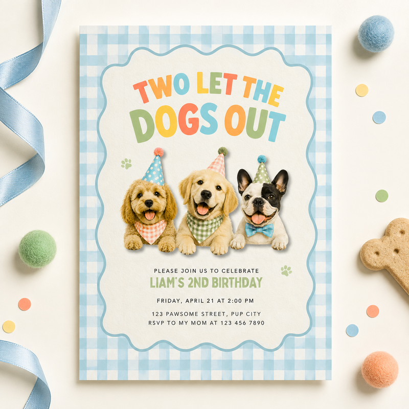 Two Let the Dogs Out 2nd Birthday Invitation Boy L166