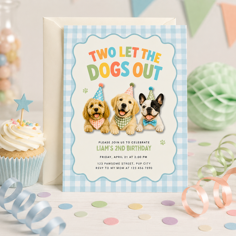 Two Let the Dogs Out 2nd Birthday Invitation Boy L166