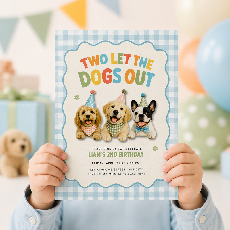 Two Let the Dogs Out 2nd Birthday Invitation Boy L166