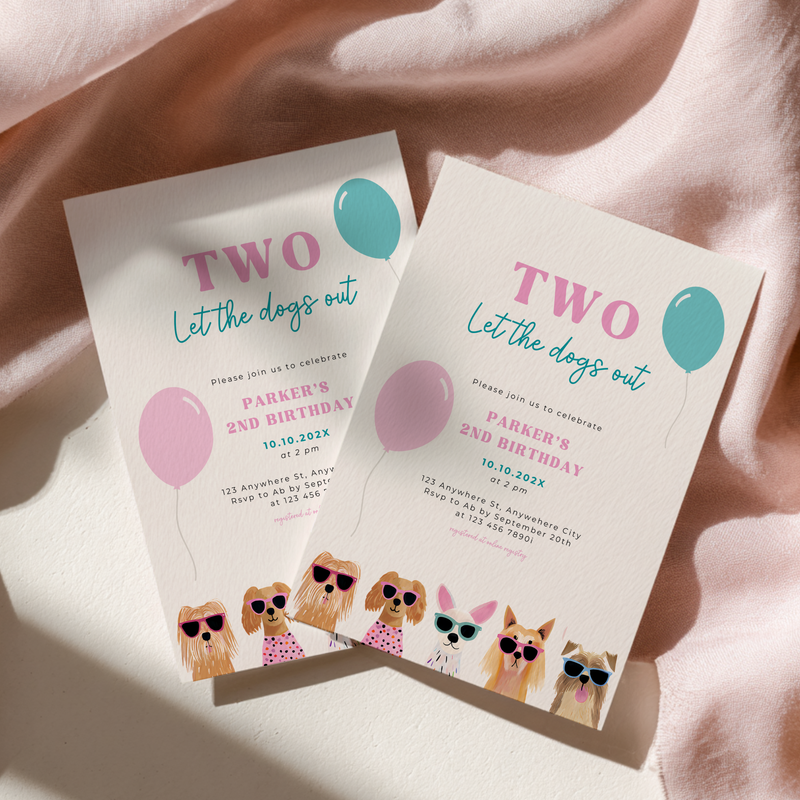 Two Let The Dogs Out 2nd Birthday Invitation Template for Toddler L35