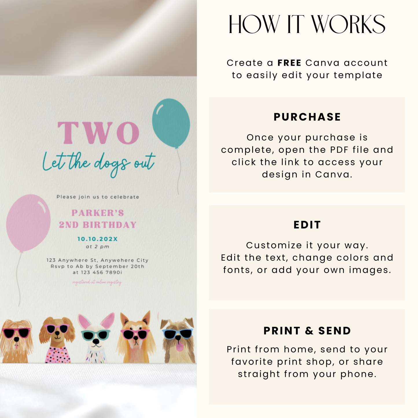 Two Let The Dogs Out 2nd Birthday Invitation Template for Toddler L35