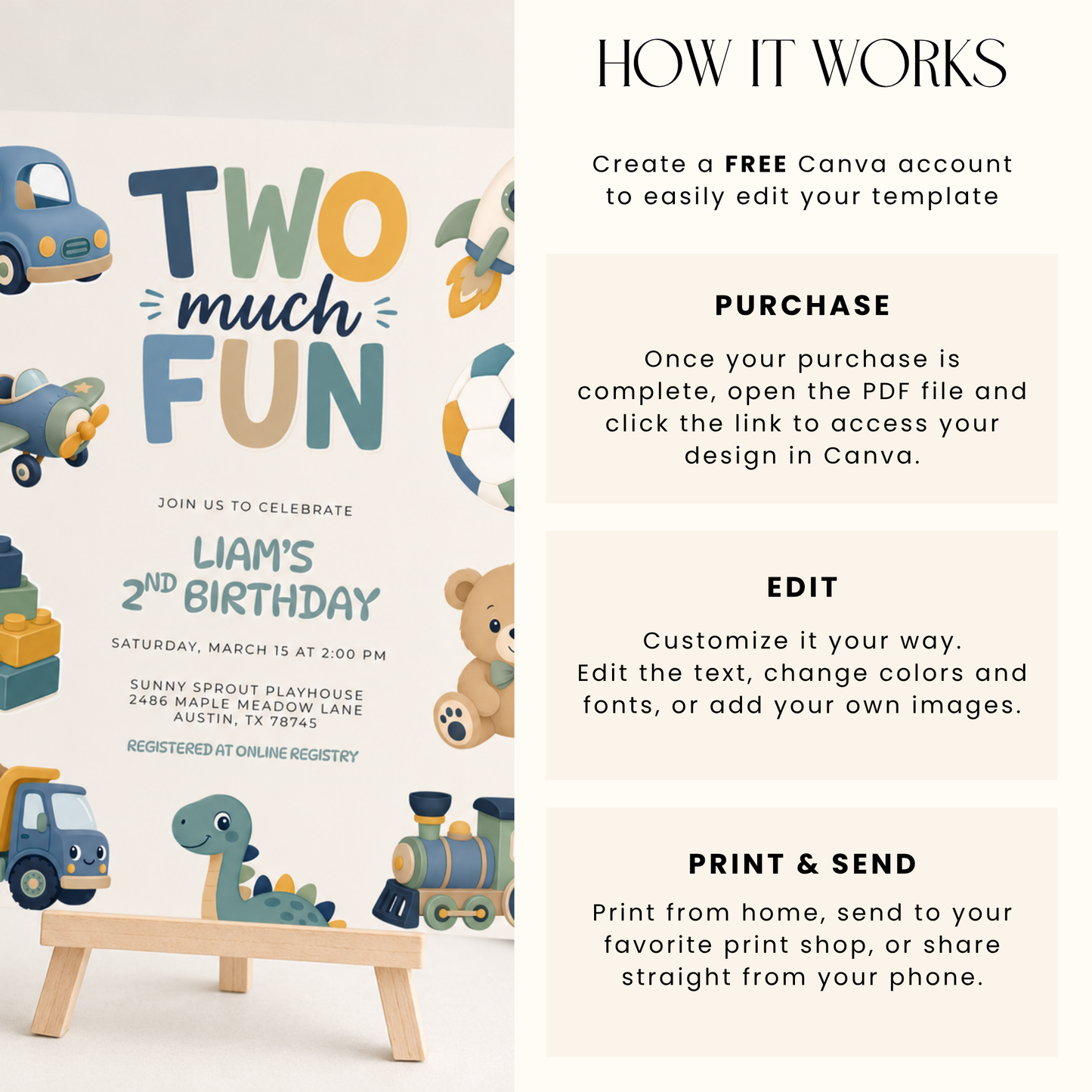 Two Much Fun 2nd Birthday Invitation Boy L152