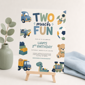 Two Much Fun 2nd Birthday Invitation Boy L152