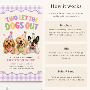 Two Let the Dogs Out 2nd Birthday Invitation Girl L166