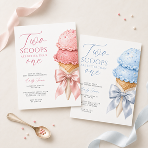 Two Scoops Are Better Than One Twin Boys Baby Shower Invitation BS315