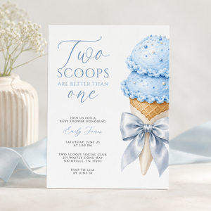 Two Scoops Are Better Than One Twin Boys Baby Shower Invitation BS315