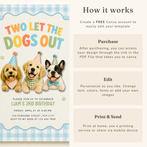 Two Let the Dogs Out 2nd Birthday Invitation Boy L166