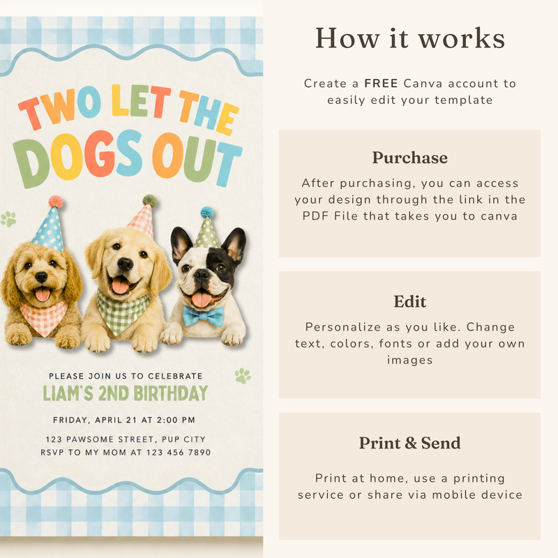 Two Let the Dogs Out 2nd Birthday Invitation Boy L166