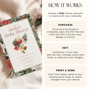 Bear Vintage Christmas Baby Shower Invitation L66