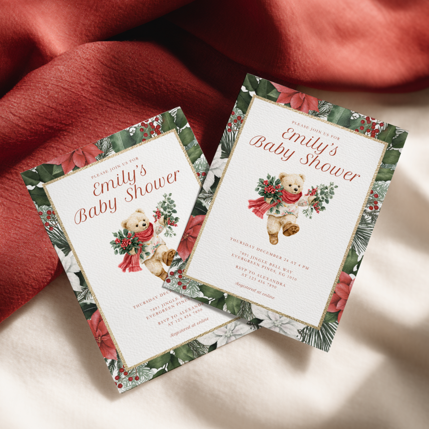 Bear Vintage Christmas Baby Shower Invitation L66