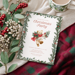 Vintage Christmas Bear Party Invitation L65