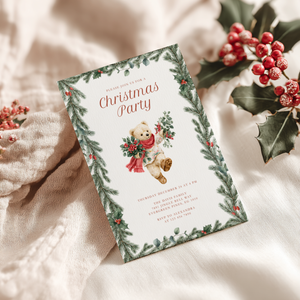 Vintage Christmas Bear Party Invitation L65