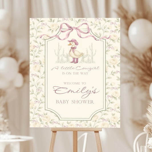 Baby Shower Welcome Sign - Vintage Little Cowgirl Goose Coquette BS150