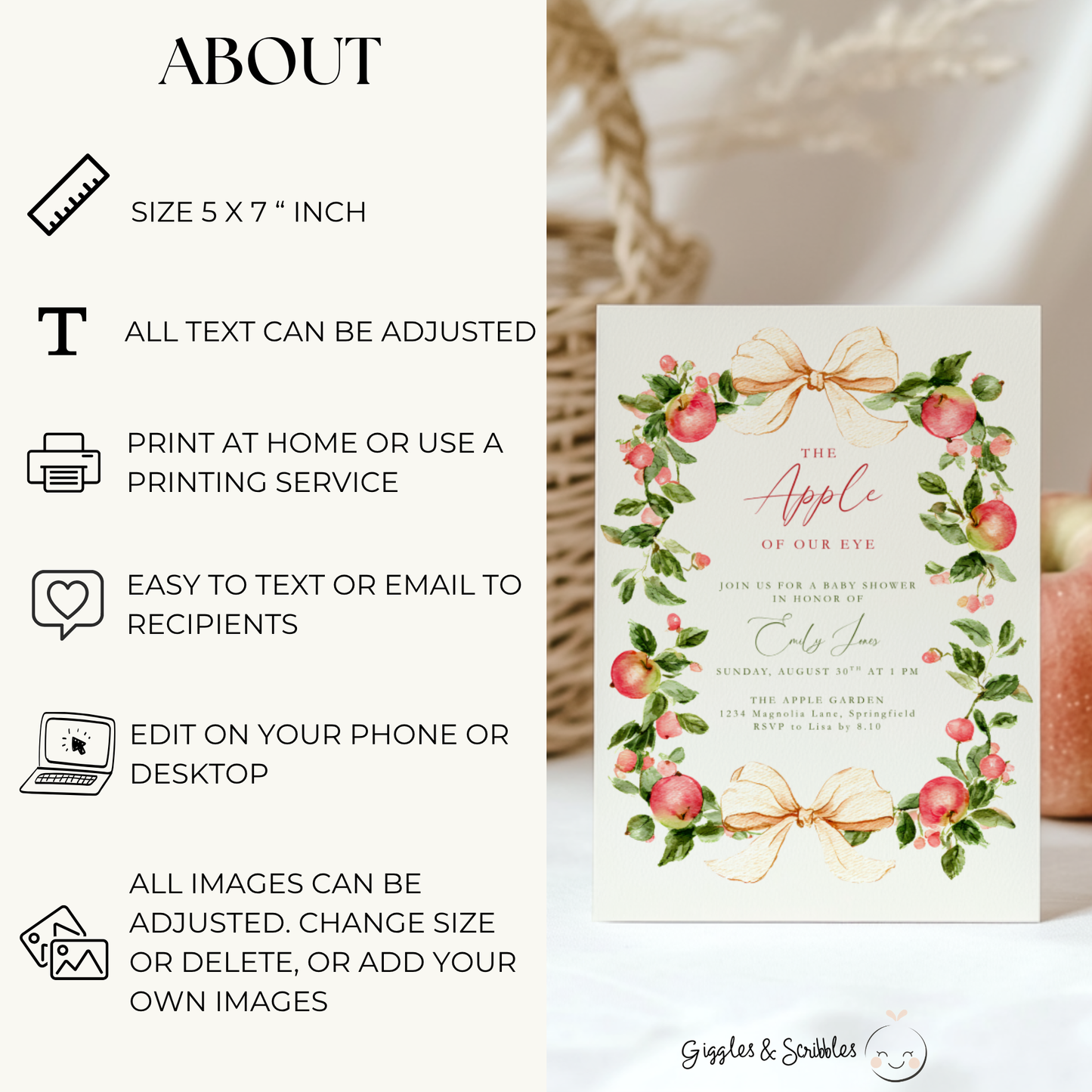 Baby Shower Invitation - Vintage Apple Of Our Eye BS227