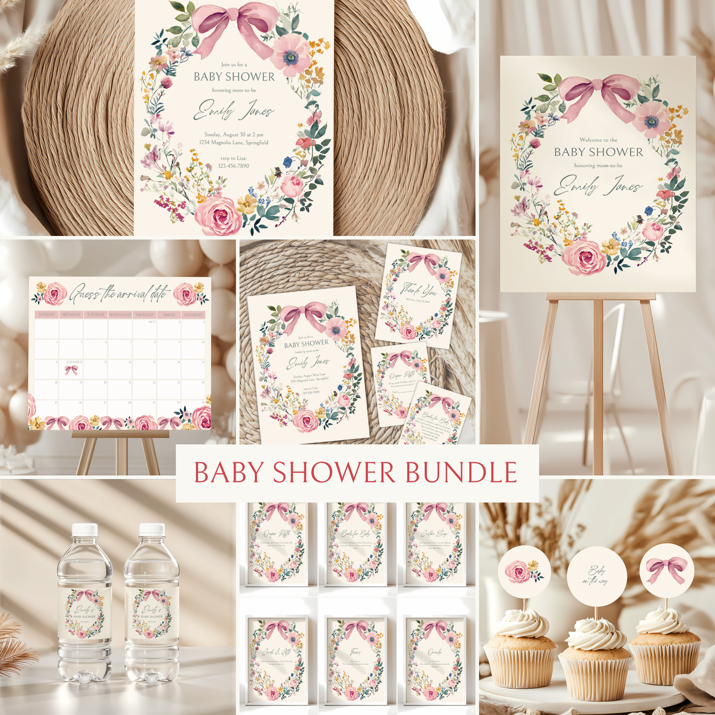 Baby Shower Mega Bundle - Baby In Bloom Vintage Floral with Coquette Bow BS71