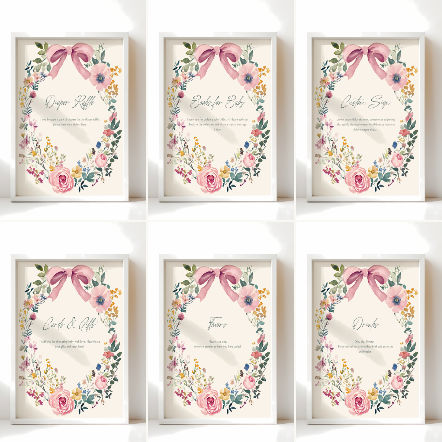 Baby Shower Table Sign Bundle - Vintage Floral Baby In Bloom Beige BS71