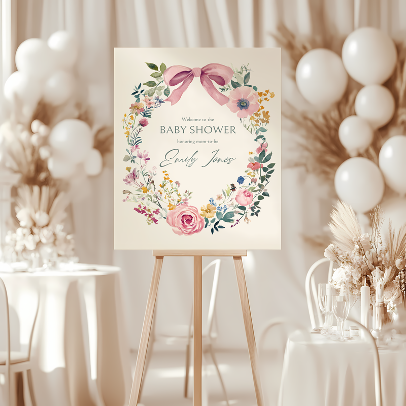 Baby Shower Welcome Sign - Baby In Bloom Beige Vintage Floral BS71